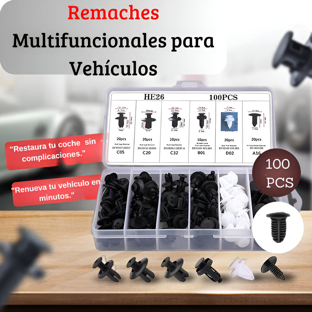 🚗 REMACHES PARA CARRO – SUJECIÓN FIRME Y DURADERA (100 PCS) 💪